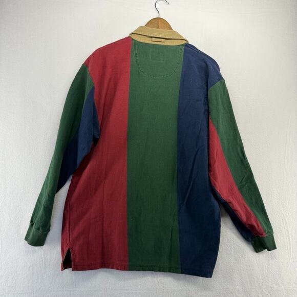 Vintage Woolrich Rugby Shirt mens Large Green Red Striped Thick Heavy Preppy 90s - Picture 7 of 9